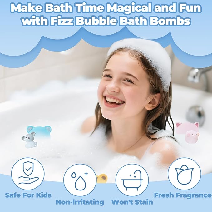 Bath Bombs for Kids with Surprise Toys Inside, 12 Pcs Bubble Bath Fizzy Balls with 12 Animal Shapes, Natural Bath Bombs Easter Christmas Children's Day Gift Set for Kids Girls Boys Toddlers - Bloomnest