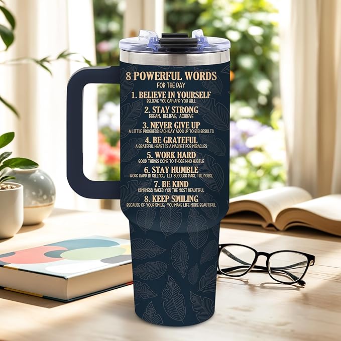 DUUV 40 Oz Tumbler with Motivational Quotes - Stainless Steel Insulated Travel Mug for Daily Empowerment, Christmas Inspirational Gifts with Powerful Words (Believe, Never Give Up, Stay Strong), 1PCS - Bloomnest