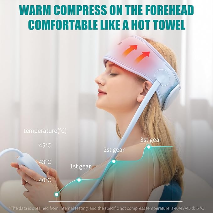 Head Massager,Scalp Massager,Relief Headaches,Fatigue,Stress,Sleep aid,Hangover with Airbag Kneading,Constant Temperature Hot Compress for Head (Sky Blue) TLINNA