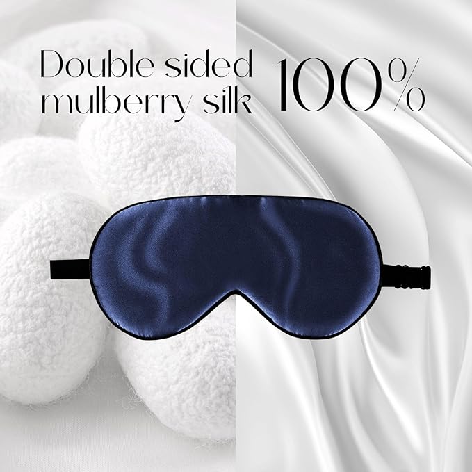 ZIMASILK 100% Mulberry Silk Sleep Mask with Adjustable Strap, Super-Smooth Soft Natural Silk Eye Mask for Sleep, Multiple Color Options(Navy Blue) - Bloomnest
