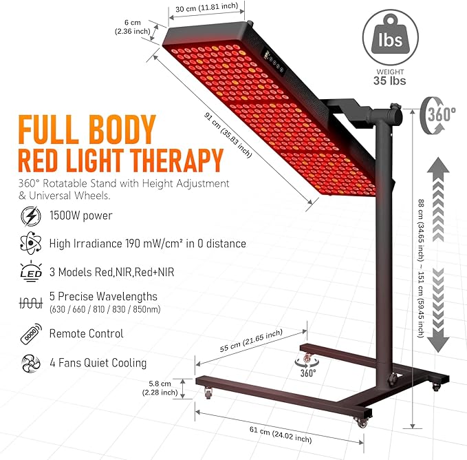 Red Light Therapy for Body and Face, 630nm 660nm 810 nm 830nm 850nm Near Infrared Light Panel with Adjusteble Stand and Timer,300LEDs for Home Use (Black) Home