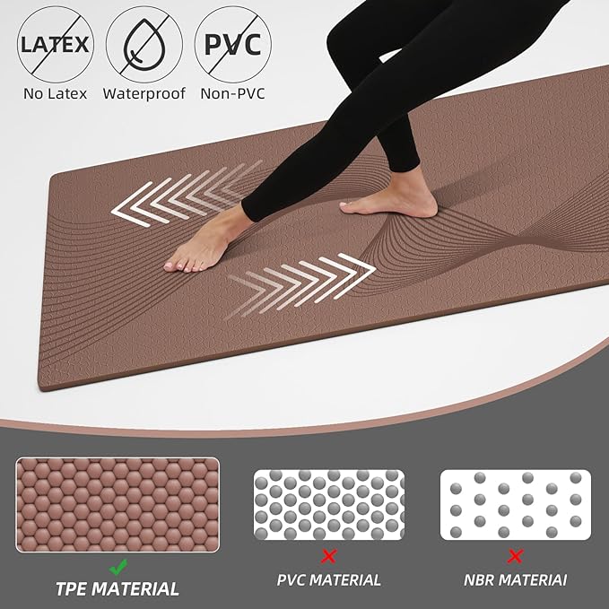 ILILI Yoga Mat, 72x25×0.3 Inch, Non-Slip, TPE Exercise Mat, Tear-Resistant, Fitness Yoga Mat with Carrying Strap, Ideal for Yoga, Pilates, Home Workouts, Stretching & All Fitness Routines