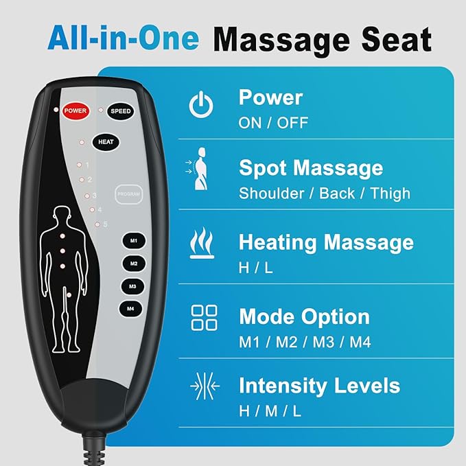 Back Massager with Heat, Full Body Massage Pad with Pillow Neck Support, Soft Plush Fabric Cover, Chair Massager with 3D Lumbar Truction and 8 Vibration Motors, Gifts for Dad Mom, Home Office Use - Bloomnest