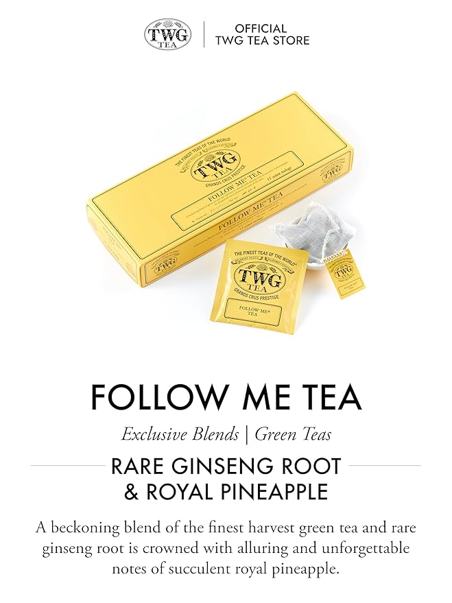TWG Tea | Follow Me Tea | Green Tea | Ginseng & Pineapple | 15 Hand Sewn Cotton Teabags | Gift Set - Bloomnest