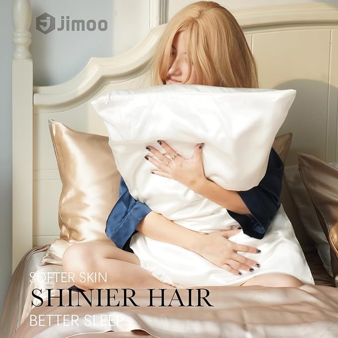 100% Mulberry Silk Pillowcase for Hair and Skin, 22 Momme Pure Natural Silk Pillow Case Both Sided with Zipper, Pillow Cover for Women Mom Men (White, King 20''×36'', 1 Pack) - Bloomnest