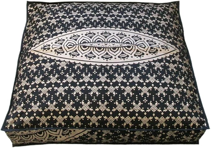 24" Black Gold Ombre Mandala Barmeri Large Floor Pillow Cover Cushion Meditation Seating Ottoman Throw Cover Hippie Decorative Zipped Bohemian Pouf Ottoman Pom Pom Cases 24 " square - Bloomnest