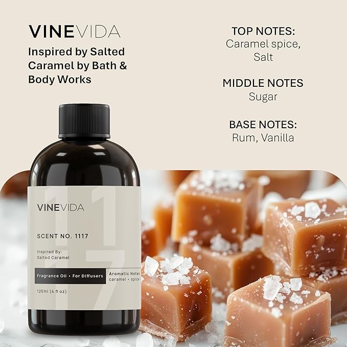 VINEVIDA [4 Fl Oz] Scent NO. 1117 Fragrance Oil for Cold Air Diffusers, Aromatic Notes of Caramel Spice, Salt, Sugar, Rum & Vanilla Essential Oils for Diffuser Oil Refill & Air Freshener Spray - Bloomnest
