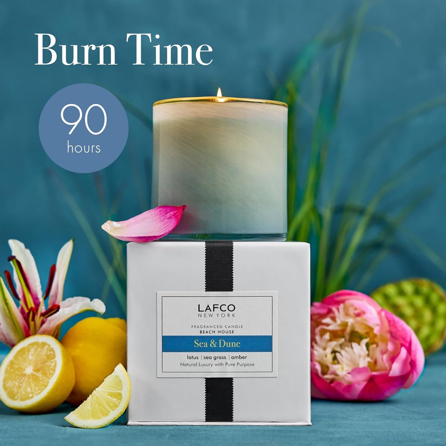 LAFCO New York Signature Candle, Sea & Dune - 15.5 oz - 90-Hour Burn Time - Reusable, Hand Blown Glass Vessel - Made in The USA