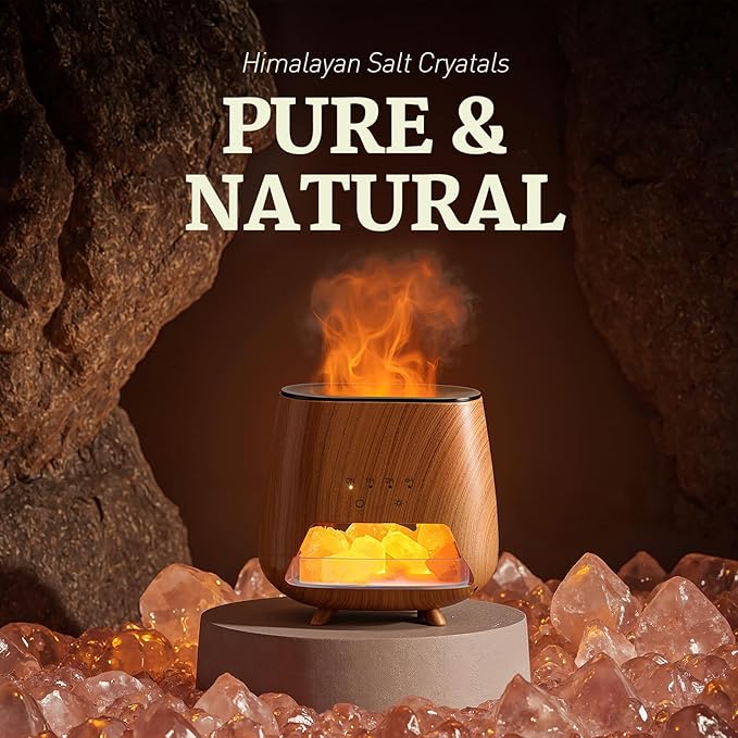 Essential Oil Diffuser for Home: 200ml Aromatherapy Diffuser with Himalayan Pink Salt Rock, Cool Mist Humidifier with Auto Off Function and 9 Colors LED Night Light for Bedroom - Bloomnest