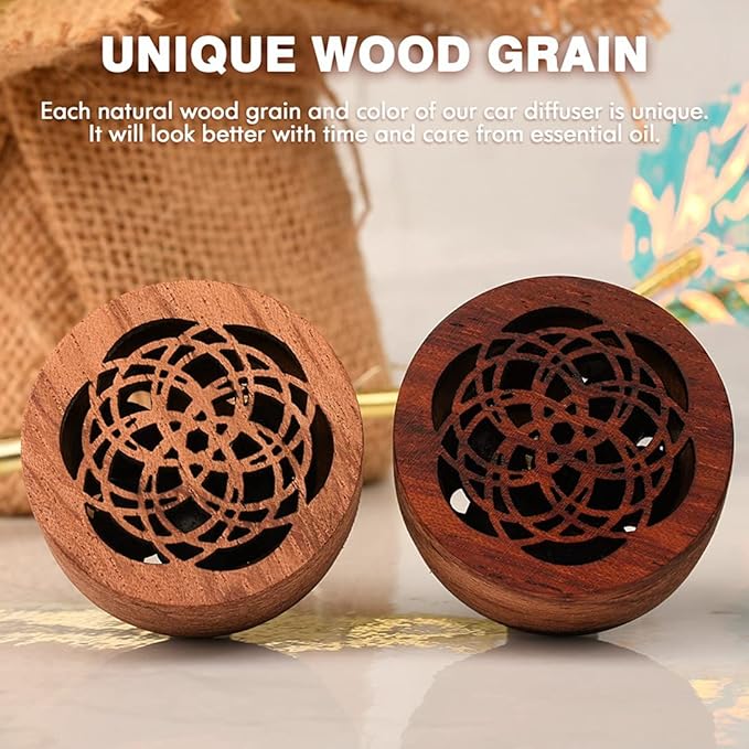 Essential Oil Car Diffuser, 2 PCS Car Aromatherapy Wood Diffuser with Vent Clip - Bloomnest
