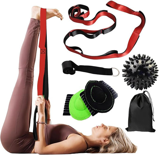 Gradient Fitness Therapy Stretching Belt, 12 Circle Multi Ring Stretching Belt (1.5 inches wide x 86.6 inches long), Therapy Equipment, Yoga Stretcher Strap,Leg Stretcher. Equipped with arch foot pads and pointed massage balls - Bloomnest