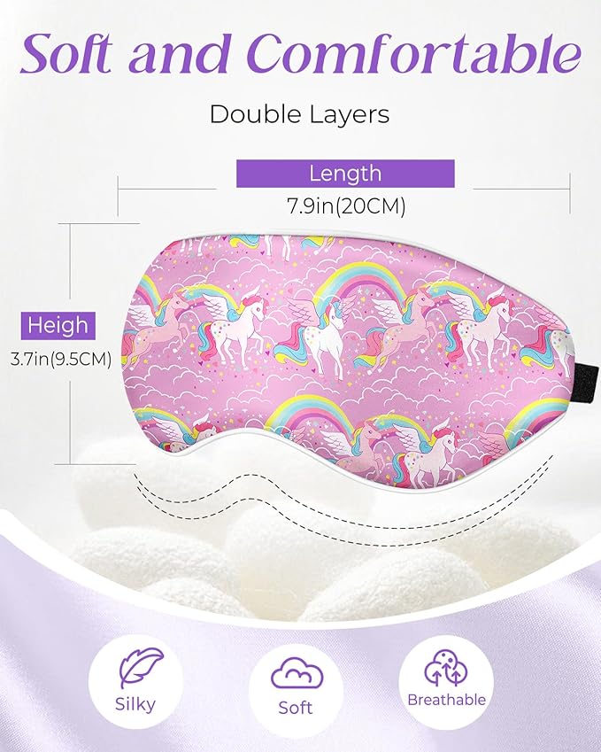Kids Sleep Mask - Silk Eye Mask for Kids Cute Cartoon Cool Kawaii Soft Smooth Lightweight Boys Girls Teens Sleeping Mask with Adjustable Straps, Unicorn - Bloomnest