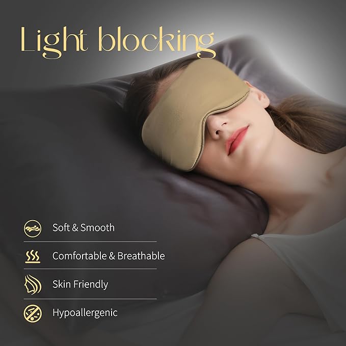 ZIMASILK Adjustable 100% 22 Momme Mulberry Silk Sleep Mask for Sleeping, Filled with Premium Mulberry Silk, Softest & Breathable Eye Sleeping Mask (Golden) - Bloomnest