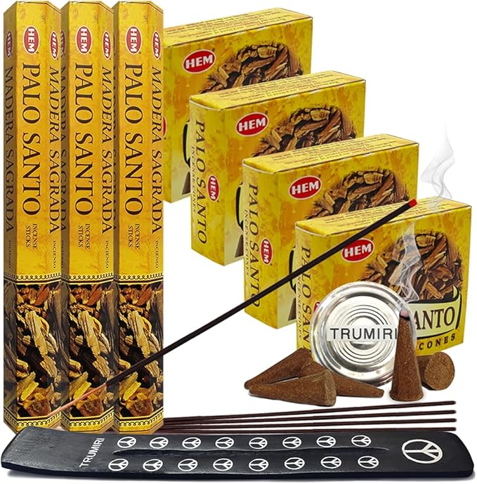 Palo Santo Incense Sticks and Cones Variety Pack with Burner Holder Bundle from Hem Incense Trumiri for Smudging and Aroma TRUMIRI