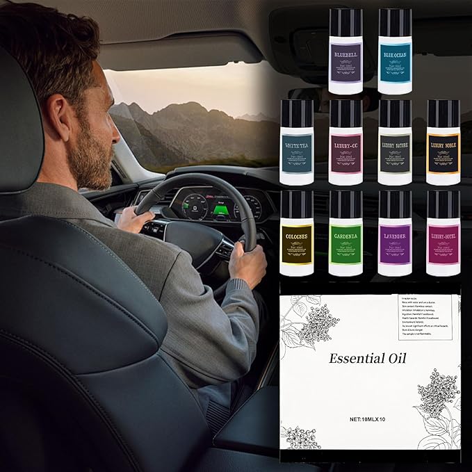 Car Air Freshener Refill Cologne Aromatherapy Oil 10 PCS, Essential Oils Mixed Fragrance Set for Car Diffusers (No Diffuser Included) - Bloomnest