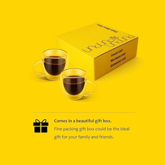 PunPun 8.5oz/250ml Espresso Cups, Double Wall Insulated Glass Cups, Set of 2 - Bloomnest