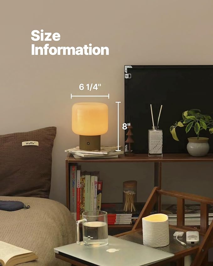 Halo Mushroom Lamp, 5W Cute Cordless Rechargeable Table Lamp with Glass Shade, 3 Color Temps LED Dimmable Ambient Lighting, Small Retro Touch Bedside Light for Bedroom Decor, Mustard Yellow - Bloomnest