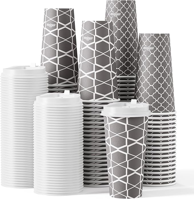 JOLLY PARTY Disposable Coffee Cups with Lids -20 oz (100 Sets) To Go Cups, Paper Coffee Cups for Beverages Espresso Tea, Suitable for Cafes, Offices and Home - Bloomnest