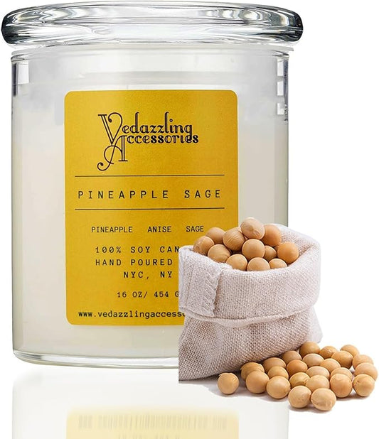 Premium Pineapple Sage Soy Wax Candle - 17 oz Handpoured, Dual Wick, 50 Hour Burn Time, Aromatic Eco-Friendly Candle - Bloomnest