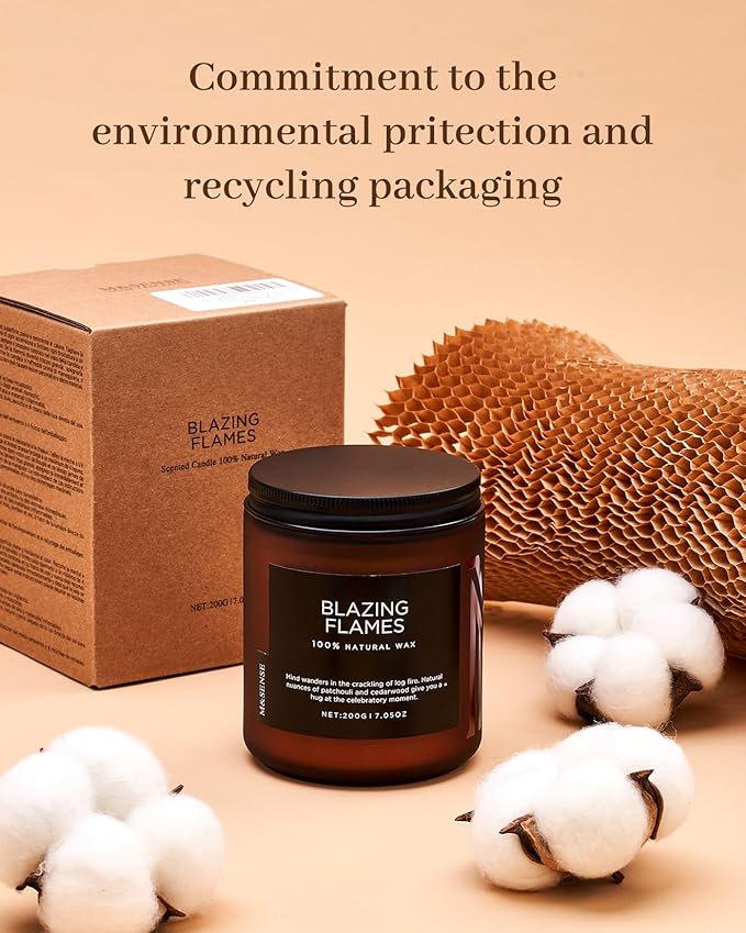 M&SENSE Blazing Flames Scent with Log Fire, Natural Soy Wax Slow Burning Candle for Home Decor, Cedarwood &Cade Scented 7.05oz 50 Hours Burn Cotton Wick Gifts for Celebration Holiday - Bloomnest