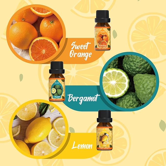 SALKING Citrus Burst Essential Oil Set, Premium Fragrance Oil for Diffuser, Scented Oil Gift Set for Soap Candle Making - Sweet Orange, Bergamo, Lemon, Grapefruit, Lime, Yuzu - Bloomnest