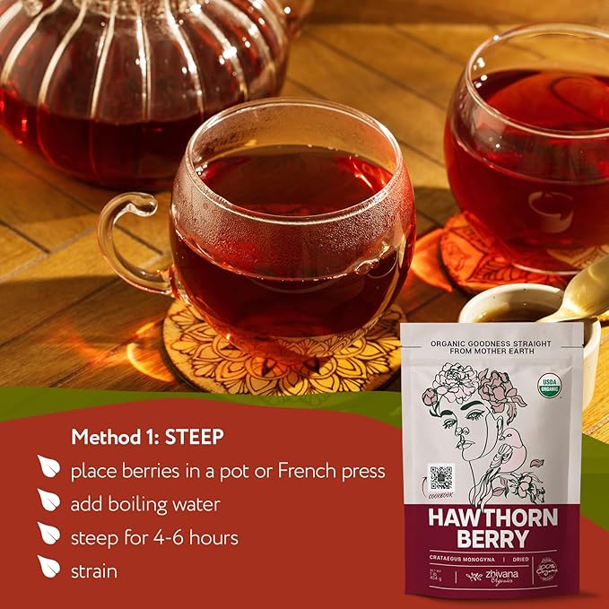 Organic Hawthorn Berry Tea (16 oz.) - Hawthorn Tea, Hawthorne Berries - High Blood Pressure, Heart Health Support, Relaxation - Bloomnest
