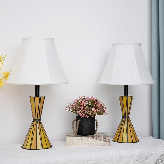 Glass Table Lamps Set of 2, Modern Bedside Lamps with Night Light for Bedroom 3-Way Dimmable Nightstand Lamp with White Linen Shade for Bedroom Living Room Decor - Bloomnest