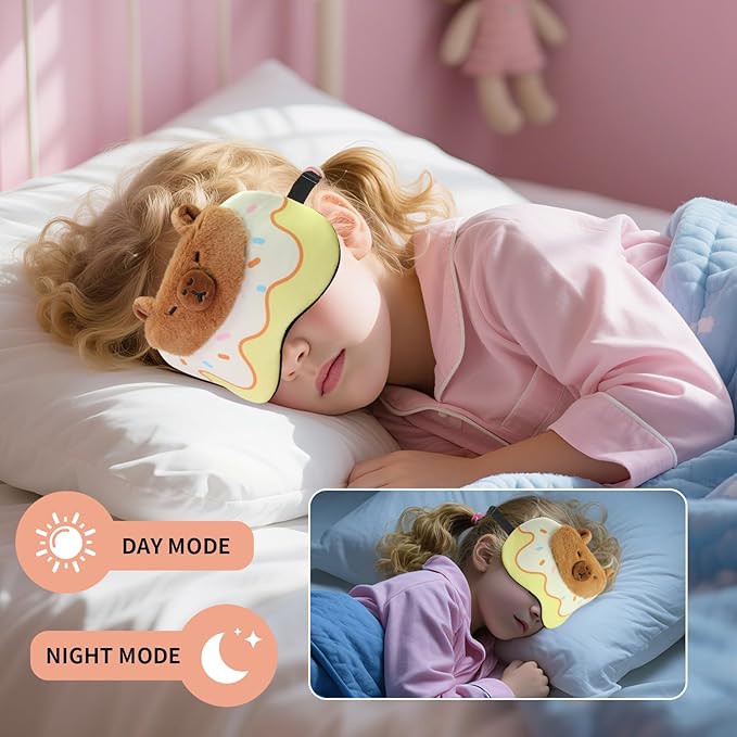 Cute Sleep Eye Masks for Kids, Kawaii Cartoon Kids Sleeping Mask for Women Boys Girls Teens, Soft Plush Adjustable Eyeshade Silk Travel Nap Eye Cover, Yellow Capybara - Bloomnest