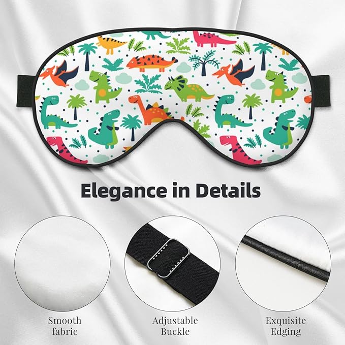 Sleep Eye Mask Funny Dinosaurs Leaves Sleep Mask for Women Men Comfortable Eye Mask with Adjustable Strap Soft Eye Cover Blindfold for Travel Yoga Nap Shift Work - Bloomnest