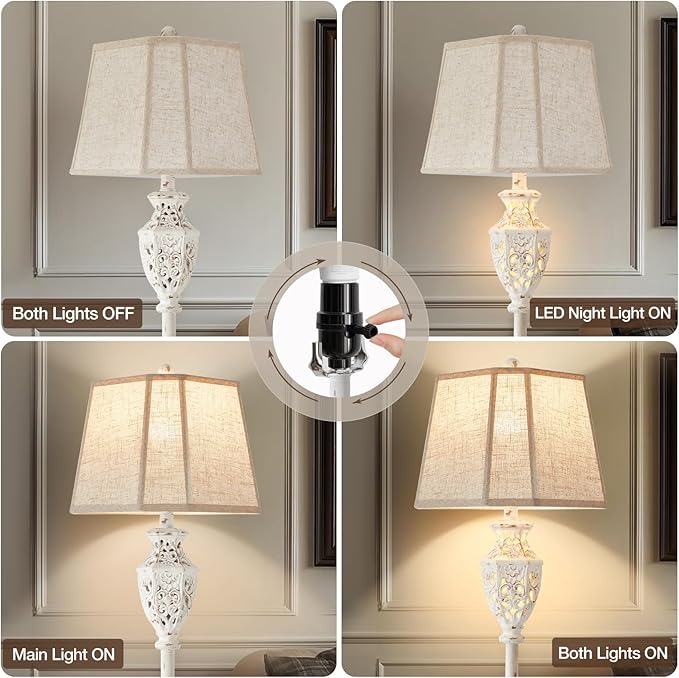Luvkczc Rustic Floor Lamp - Resin Carved Base with Hollow Night Light, Farmhouse Floor Lamps, Vintage Standing Lamp for Living Room, Bedroom (Includes Bulb) - Bloomnest