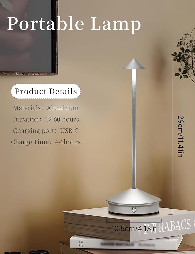 Cordless Table Lamps,LED Rechargeable Desk Lamp,Portable Modern USB Battery Operated Lights,Outdoor Waterproof Touch Dimmable,for Patio,Restaurant,Bar,Camping,Dining Home Set of 2 Silver - Bloomnest