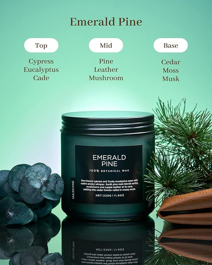 M&SENSE Pine Scented Candles Natural Soy Wax Clean Non Toxic 11.6oz 70 Hours Large Long Lasting Christmas Winter Scented 2 Wicks Candle Gift for Holiday & Family Friends Teachers - Bloomnest