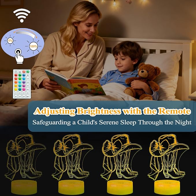 Cowgirl Gifts, Cowgirl Night Light, 3D Illusion Lamp with 16 Colors Changing, Timer, 4 Flash Modes and Dimmer with Remote Control, Western Room Decor for Holiday Birthday Christmas - Bloomnest