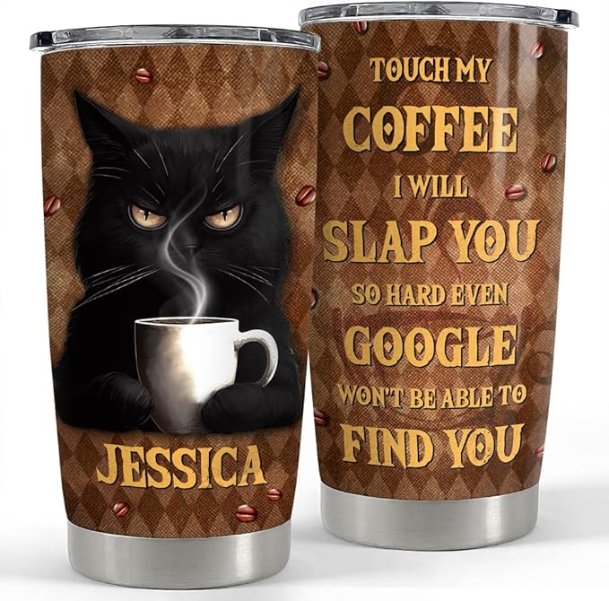SANDJEST Personalized Black Cat Tumbler Funny Coffee 20oz 30oz Tumblers with Lid Gift for Women Girl Daughter Sister Mom Cat Lovers Christmas Birthday - Bloomnest