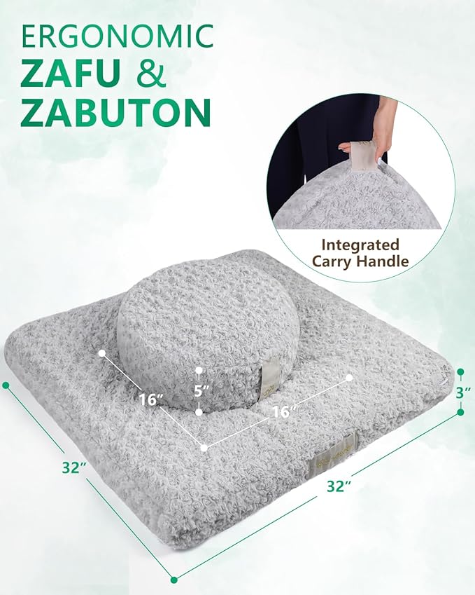 Hihealer Meditation Cushion Set – Large Rose Velvet Zafu & Zabuton Floor Pillow Traditional Tibetan Yoga Bolster for Adults Buckwheat Filled for Comfort Support - Bloomnest