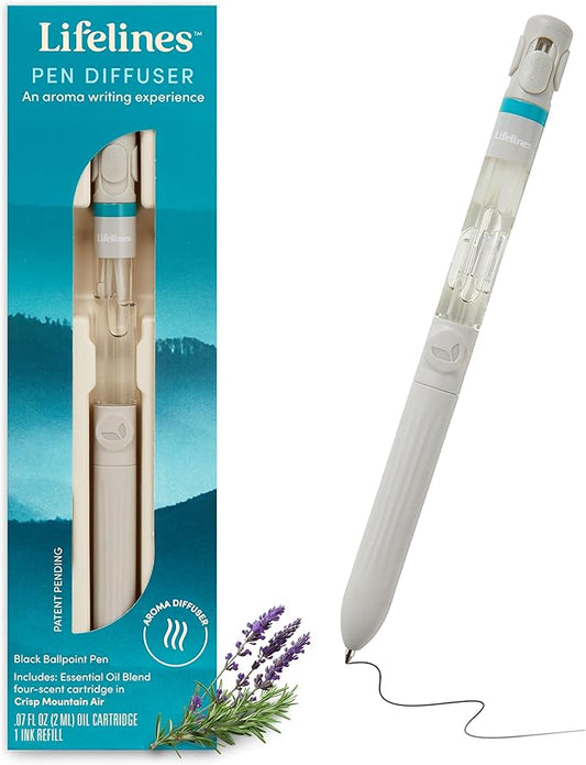Lifelines Pen Diffuser, Crisp Mountain Air - 1mm Black Ballpoint Pen with Scented Essential Oil Blends – Aromatherapy Diffuser & Sensory Immersion Diffuse Aroma As You Write - Bloomnest