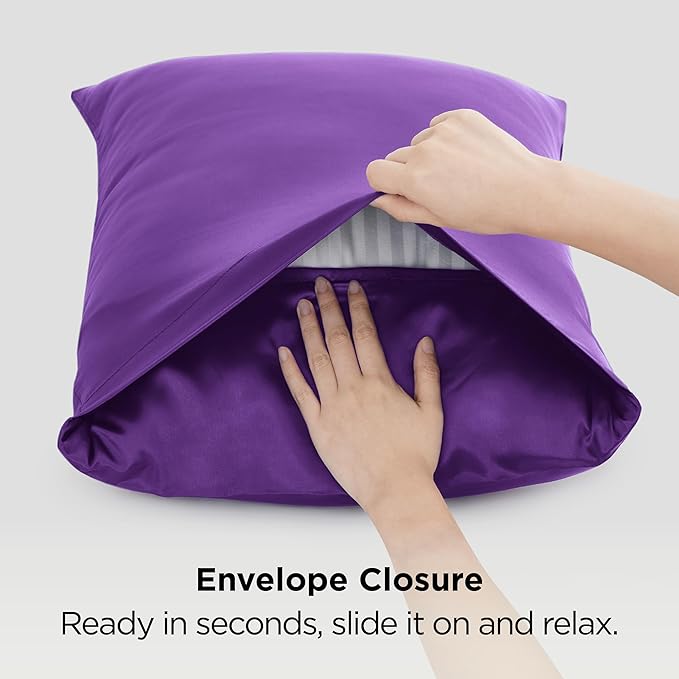 Bedsure Satin Pillowcase 2 Pack Similar to Silk Pillow Cases Standard Size, Pillow Case for Sleeping Women with Envelope Closure, Gifts for Women Men, Purple, 20x26 Inches, 2pcs - Bloomnest
