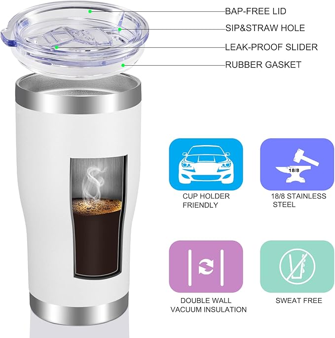 VEGOND 20oz Tumbler Stainless Steel Tumbler Cup with Lid And Straw Vacuum Insulated Double Wall Travel Coffee Mug(White 6 Pack)