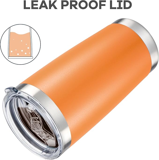 20 oz Tumbler with Lid Stainless Steel Insulated Tumblers Bulk Double Wall Vacuum Cups Powder Coated Travel Mug Keep Drinks Cold and Hot, Orange, 12 Pack