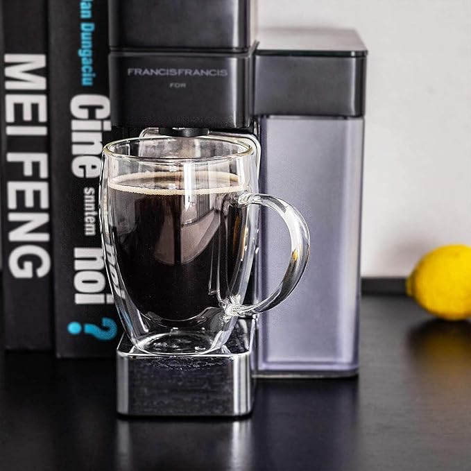 Espresso Cups Set Of 2 12 Oz, Double Walled Glass Coffee Mugs with Handle,Insulated Layer Coffee Cups,Clear Borosilicate Glass Mugs,Perfect for Cappuccino,Tea,Latte,Espresso,Hot Beverage,Wine - Bloomnest