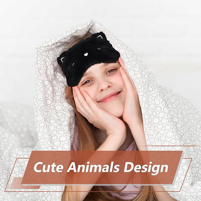 Cute Cat Sleeping Mask Eye Mask Funny Animal Kitten Sleep Mask Soft Plush Blindfold Travel Eye Cover Eyeshade for Kids Adults Girls Boys Women Men (Cat, Black) - Bloomnest