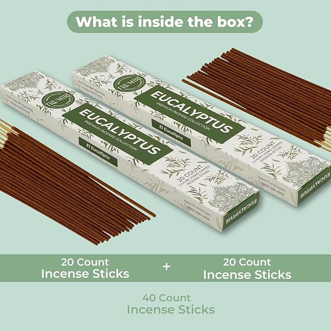 Eucalyptus Incense Sticks - Total 40 Insence-Sticks - Dual Pack of 20 Insense - Inciensos - Inscents - Natural Non Toxic Ingredients - Incents - Incence - Inscense - Insents TRUMIRI