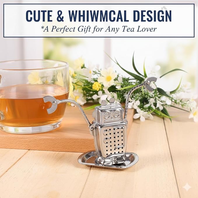 Robot Tea Infuser for Loose Leaf Tea, Cute Stainless Steel Tea Strainer & Steeper, Fine Mesh Tea Ball Filter with Arms to Hang on Mug, Fun Novelty Kitchen Gadget & Gift for Tea Lovers (Robot) - Bloomnest
