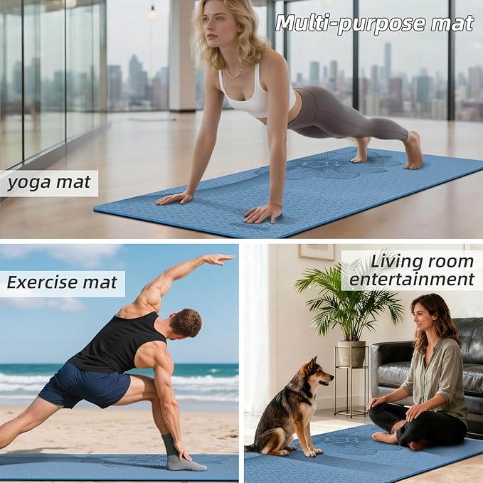 Large Yoga Mat 75"x 40"x10mm (2/5 inch) – Extra Thick & Wide, TPE Fitness Mat, Printed Non-Slip Exercise Mat with Carrying Strap for Men & Women, Pilates, Stretching, Fitness & Workout - Bloomnest