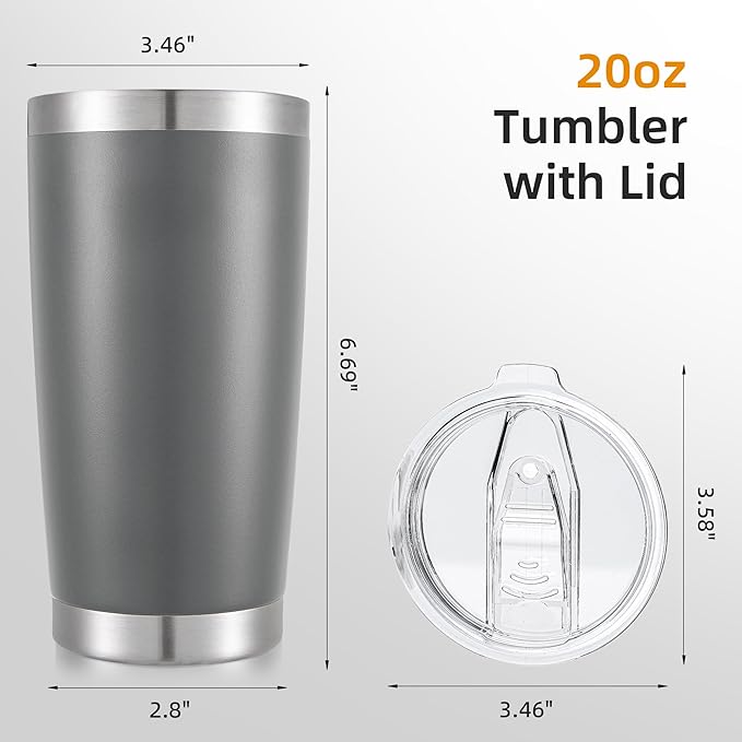 20 oz Tumbler Bulk with Lid Stainless Steel Insulated Tumblers Double Wall Vacuum Coffee Mug Powder Coated Tumbler Cups for Cold and Hot Drinks, Grey, 12 pack