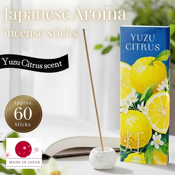 Yuzu Citrus Luxury Japanese Incense Sticks 60sticks Lemon Orange Mndarin Musk Coreless Low Smoke Natural Charcoal Free Non Toxic Aromatherapy Meditation Calming Stress Relief Relaxation Yoga TOMORI VECTillJapan-TOMORIofficial-