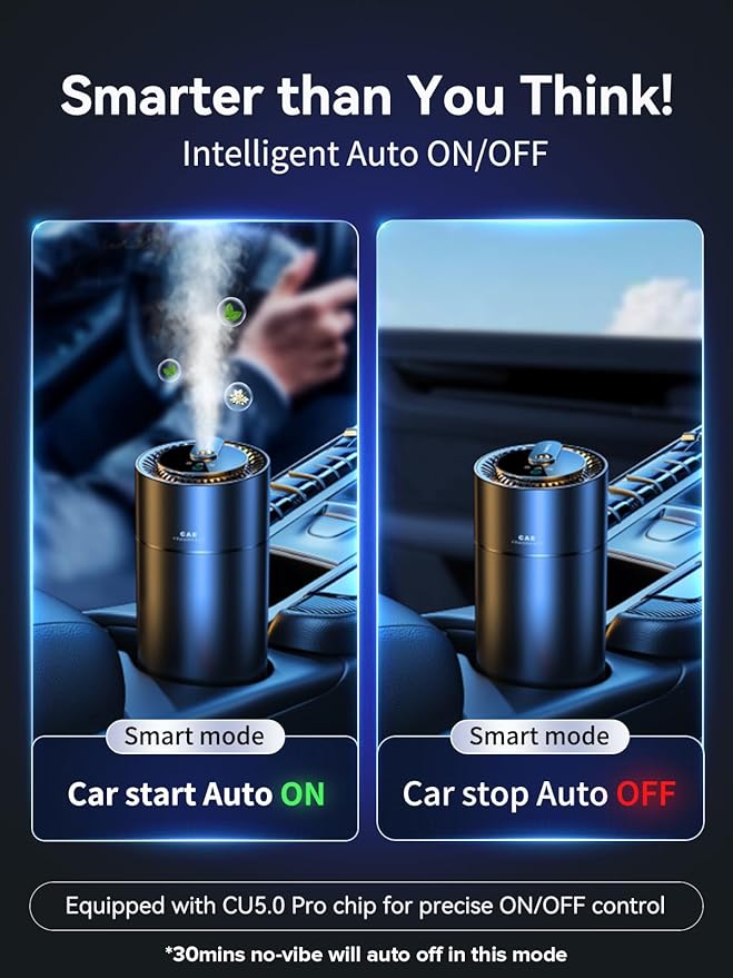 Ceeniu Smart Car Air Fresheners, New Smell Experience by Ultrasonic Mist, Auto On/Off, Powerful Built-in Battery, Natural Fragrance, Adjustable Car freshener, Cologne Scent - Bloomnest