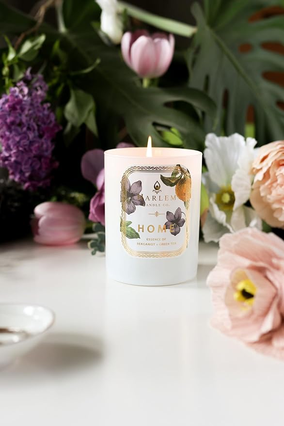 HARLEM CANDLE CO. Home - Luxury Scented Soy Candle, 11 oz - 80-Hour Burn Time | Bergamot, Jasmine, Sandalwood, Mandarin Orange and Green Tea Leaves | Scented Candles for Home - Bloomnest