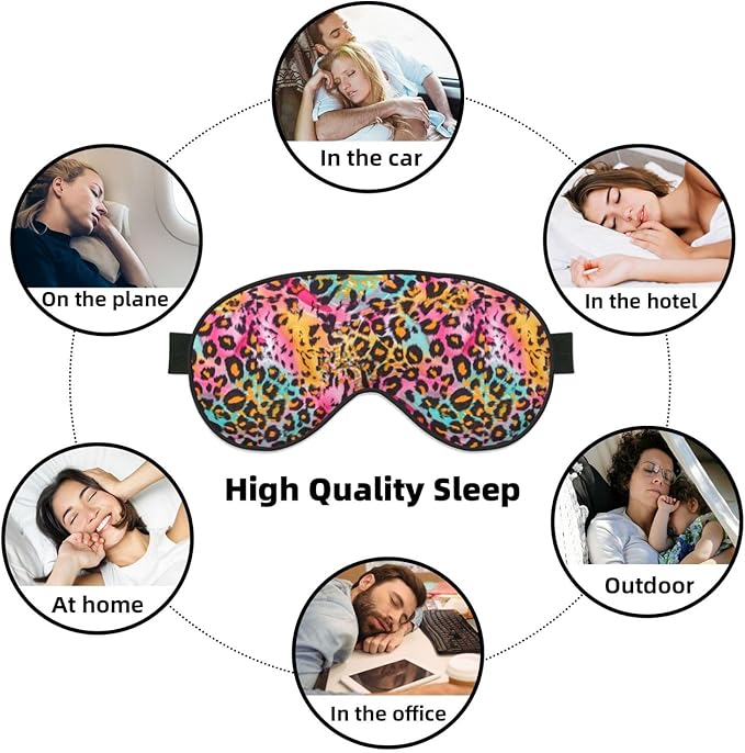 Sleep Eye Mask Pink Blue Leopard Sleep Mask for Women Men Comfortable Eye Mask with Adjustable Strap Soft Eye Cover Blindfold for Travel Yoga Nap Shift Work - Bloomnest