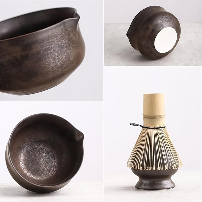 Matcha Set, Japanese Tea Set Includes Matcha Bowl with Spout, Matcha Whisk Holder (chasen), Bamboo Matcha Whisk and Bamboo Scoop, Ceramic Matcha Kit for Tea Lovers - Bloomnest